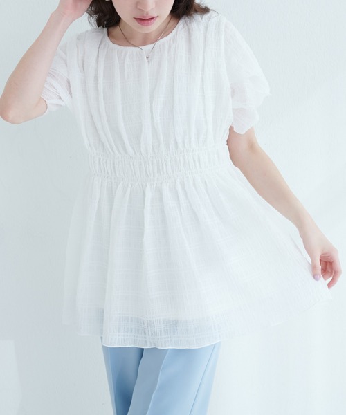 natural couture（ナチュラルクチュール）の「osonoねじり袖ペプラムチュニック（シャツ/ブラウス・レディース・オレンジ/その他1/オフホワイト/サックスブルー/ブラック・FREE）」の10枚目の写真