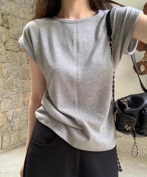 Lace Ladies(レースレディース)の「フロント ステッチ クルーネック フレンチスリーブ Tシャツ(Tシャツ/カットソー・レディース・ブラック/ホワイト/グレイッシュベージュ/グレー・XL/M/S)」の3枚目の写真