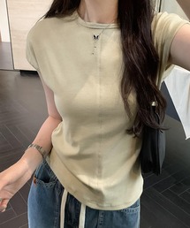 フロント ステッチ クルーネック フレンチスリーブ Tシャツ