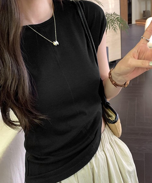 Lace Ladies(レースレディース)の「フロント ステッチ クルーネック フレンチスリーブ Tシャツ(Tシャツ/カットソー・レディース・ブラック/ホワイト/グレイッシュベージュ/グレー・XL/M/S)」の5枚目の写真