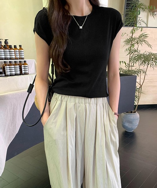 Lace Ladies(レースレディース)の「フロント ステッチ クルーネック フレンチスリーブ Tシャツ(Tシャツ/カットソー・レディース・ブラック/ホワイト/グレイッシュベージュ/グレー・XL/M/S)」の8枚目の写真