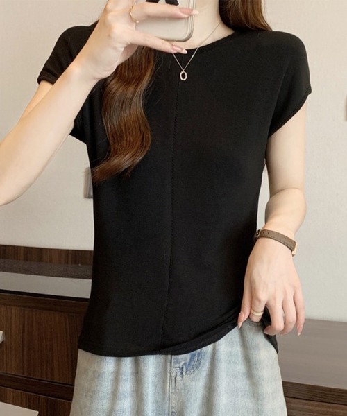 Lace Ladies(レースレディース)の「フロント ステッチ クルーネック フレンチスリーブ Tシャツ(Tシャツ/カットソー・レディース・ブラック/ホワイト/グレイッシュベージュ/グレー・XL/M/S)」の9枚目の写真