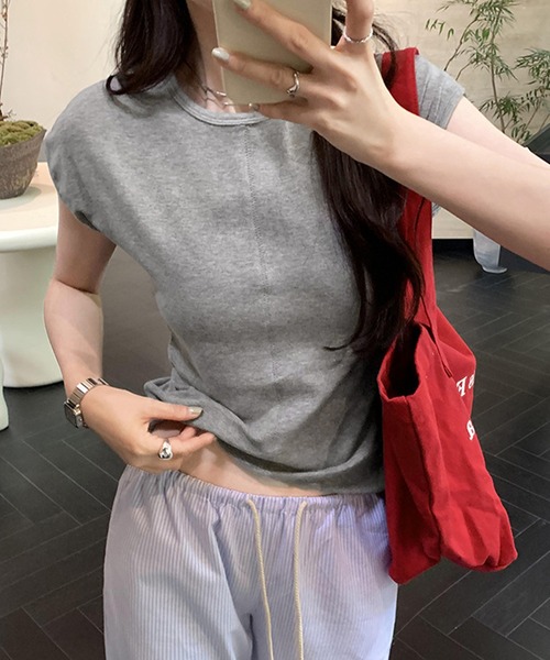 Lace Ladies(レースレディース)の「フロント ステッチ クルーネック フレンチスリーブ Tシャツ(Tシャツ/カットソー・レディース・ブラック/ホワイト/グレイッシュベージュ/グレー・XL/M/S)」の14枚目の写真