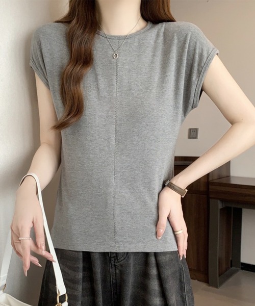 Lace Ladies(レースレディース)の「フロント ステッチ クルーネック フレンチスリーブ Tシャツ(Tシャツ/カットソー・レディース・ブラック/ホワイト/グレイッシュベージュ/グレー・XL/M/S)」の15枚目の写真