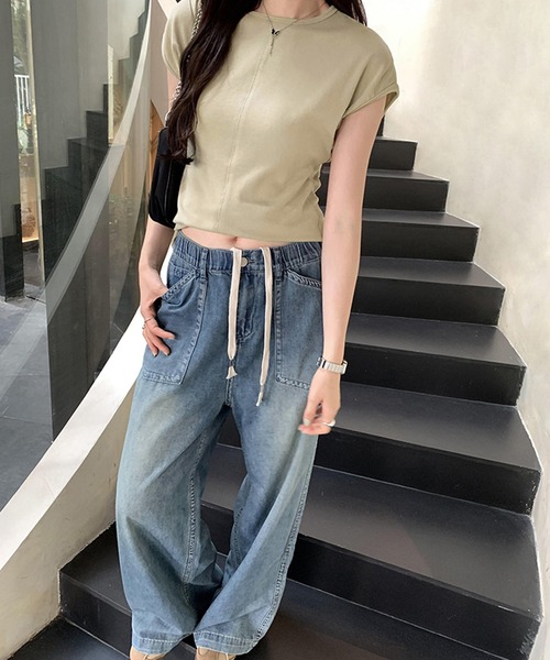Lace Ladies(レースレディース)の「フロント ステッチ クルーネック フレンチスリーブ Tシャツ(Tシャツ/カットソー・レディース・ブラック/ホワイト/グレイッシュベージュ/グレー・XL/M/S)」の18枚目の写真