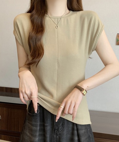 Lace Ladies(レースレディース)の「フロント ステッチ クルーネック フレンチスリーブ Tシャツ(Tシャツ/カットソー・レディース・ブラック/ホワイト/グレイッシュベージュ/グレー・XL/M/S)」の21枚目の写真