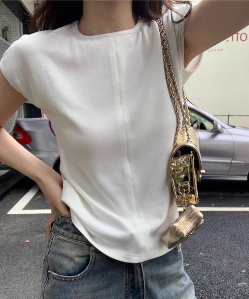 Lace Ladies(レースレディース)の「フロント ステッチ クルーネック フレンチスリーブ Tシャツ(Tシャツ/カットソー・レディース・ブラック/ホワイト/グレイッシュベージュ/グレー・XL/M/S)」の22枚目の写真