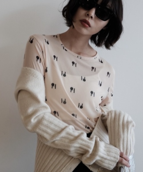 HONEY MI HONEY（ハニーミーハニー）の「logo tulle two-way tops（Tシャツ/カットソー・レディース・ベージュ/オフホワイト/ブラック・FREE）」の3枚目の写真