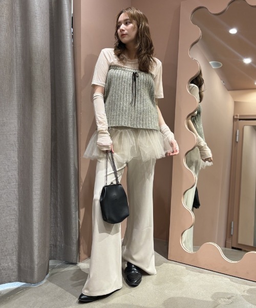 HONEY MI HONEY（ハニーミーハニー）の「logo tulle two-way tops（Tシャツ/カットソー・レディース・ベージュ/オフホワイト/ブラック・FREE）」の15枚目の写真
