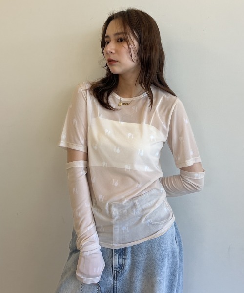 セール】logo tulle two-way tops（Tシャツ/カットソー）｜HONEY