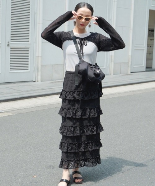 HONEY MI HONEY（ハニーミーハニー）の「logo tulle two-way tops（Tシャツ/カットソー・レディース・ベージュ/オフホワイト/ブラック・FREE）」の18枚目の写真