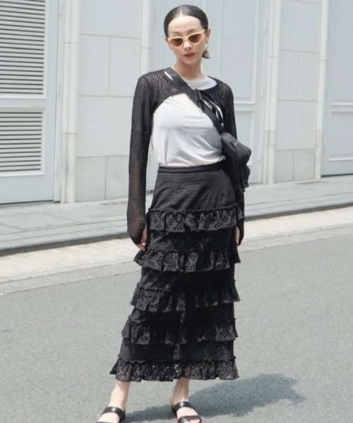 HONEY MI HONEY（ハニーミーハニー）の「logo tulle two-way tops（Tシャツ/カットソー・レディース・ベージュ/オフホワイト/ブラック・FREE）」の19枚目の写真