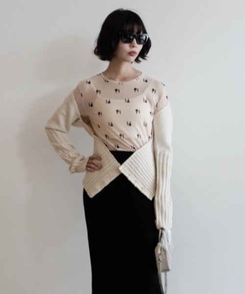 HONEY MI HONEY（ハニーミーハニー）の「logo tulle two-way tops（Tシャツ/カットソー・レディース・ベージュ/オフホワイト/ブラック・FREE）」の13枚目の写真
