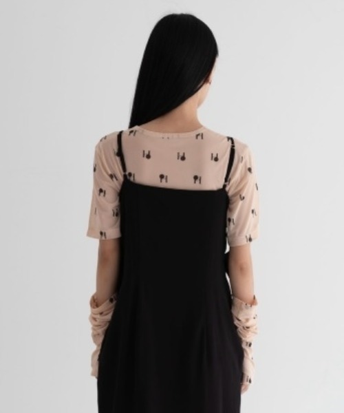 HONEY MI HONEY（ハニーミーハニー）の「logo tulle two-way tops（Tシャツ/カットソー・レディース・ベージュ/オフホワイト/ブラック・FREE）」の9枚目の写真