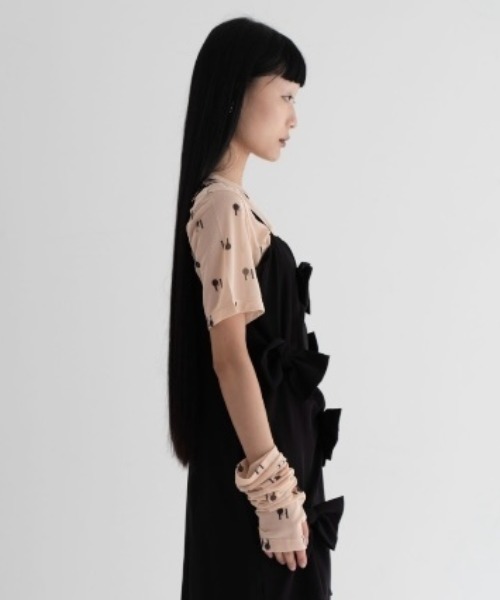 HONEY MI HONEY（ハニーミーハニー）の「logo tulle two-way tops（Tシャツ/カットソー・レディース・ベージュ/オフホワイト/ブラック・FREE）」の8枚目の写真