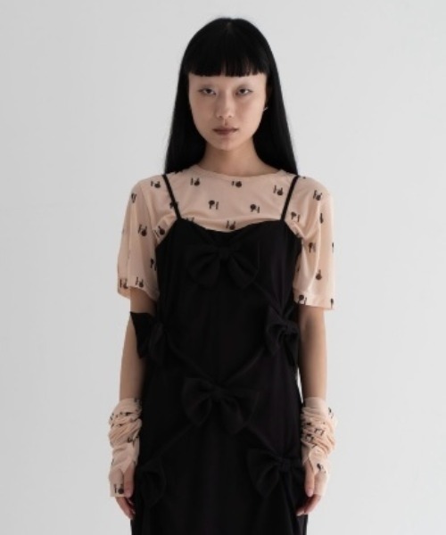 HONEY MI HONEY（ハニーミーハニー）の「logo tulle two-way tops（Tシャツ/カットソー・レディース・ベージュ/オフホワイト/ブラック・FREE）」の7枚目の写真