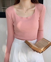 everycoco（エブリーココ）の「スクエアネックリブニットトップス（ニット/セーター）」