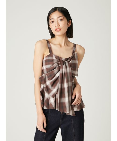 FRAY I.D（フレイアイディー）の「オンブレラメチェックリボンキャミ（キャミソール・レディース・イエロー/ブラウン/アイボリー・0/1）」の14枚目の写真