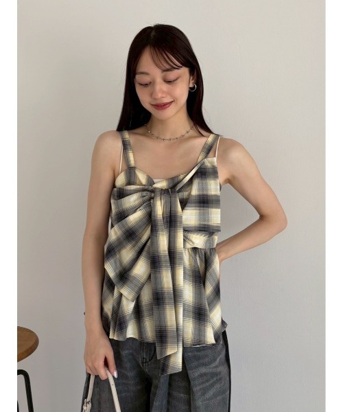 オンブレラメチェックリボンキャミ　0サイズ　IVR FRAY I.D｜オンブレラメチェックリボンキャミ | Rakuten Fashion