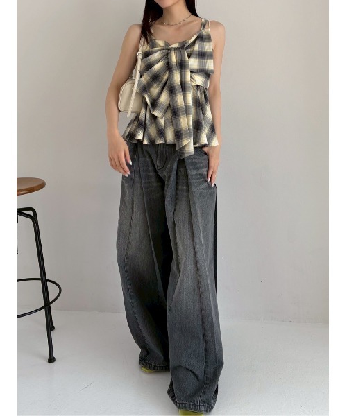 FRAY I.D（フレイアイディー）の「オンブレラメチェックリボンキャミ（キャミソール・レディース・イエロー/ブラウン/アイボリー・0/1）」の13枚目の写真