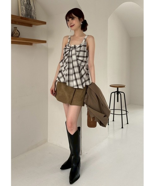 FRAY I.D（フレイアイディー）の「オンブレラメチェックリボンキャミ（キャミソール・レディース・イエロー/ブラウン/アイボリー・0/1）」の7枚目の写真