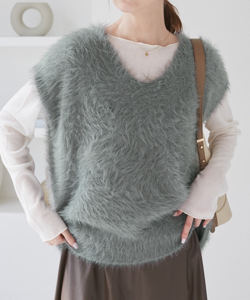 ROPE' PICNIC(ロペピクニック)の「シャギーニットベスト(ベスト・レディース・グレー/キナリ/ブラウン・FREE)」の1枚目の写真