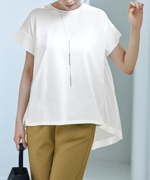 STYLE DELI(スタイルデリ)の「【Made in JAPAN】背面チュールカットソートップス(Tシャツ/カットソー・レディース・ホワイト/ブラック・MEDIUM)」の1枚目の写真