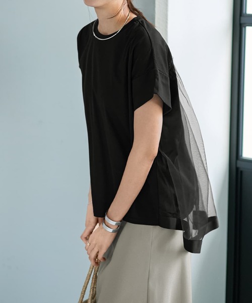 STYLE DELI(スタイルデリ)の「【Made in JAPAN】背面チュールカットソートップス(Tシャツ/カットソー・レディース・ホワイト/ブラック・MEDIUM)」の11枚目の写真