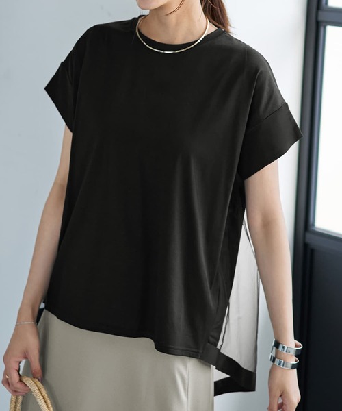 STYLE DELI(スタイルデリ)の「【Made in JAPAN】背面チュールカットソートップス(Tシャツ/カットソー・レディース・ホワイト/ブラック・MEDIUM)」の7枚目の写真