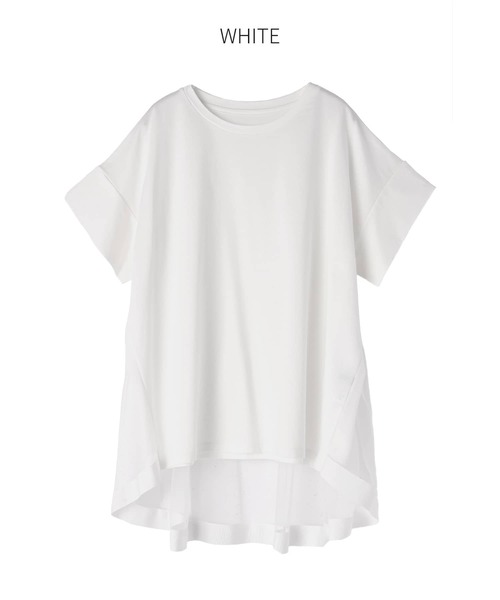 STYLE DELI(スタイルデリ)の「【Made in JAPAN】背面チュールカットソートップス(Tシャツ/カットソー・レディース・ホワイト/ブラック・MEDIUM)」の3枚目の写真