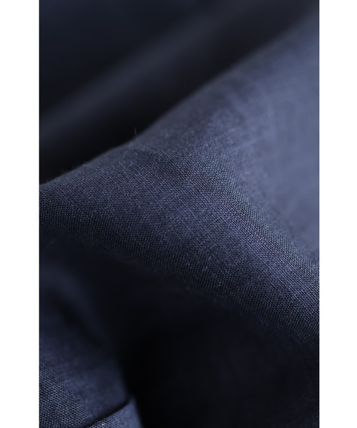 濃紺）風通る涼しさの折り返しレース袖リネンジャケット（ノーカラー