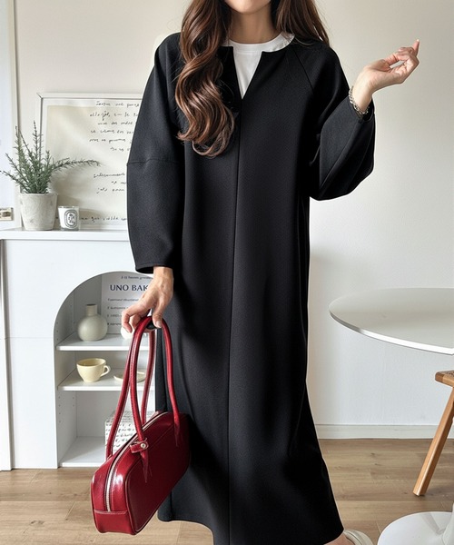 lohen⭐︎ワンピース セール】清楚にフェミニン、品よく抜け感。ランタンスリーブキーネック