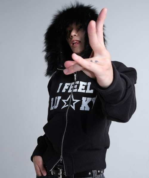 IFEELLUCKY】Lucky fur hood zip up / 【アイフィールラッキー