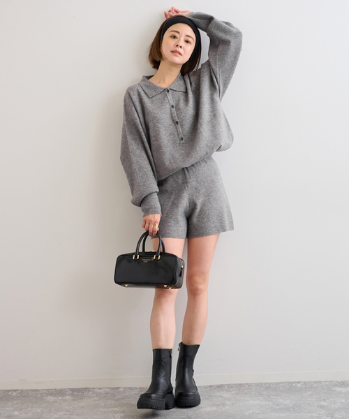 U by SPICK&SPAN（ユーバイスピックアンドスパン）の「えり付きニットロンパース（つなぎ/オールインワン・レディース・ライトグレー/アイボリー・FREE）」の9枚目の写真