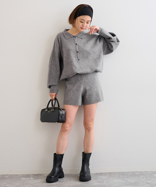 U by SPICK&SPAN（ユーバイスピックアンドスパン）の「えり付きニットロンパース（つなぎ/オールインワン・レディース・ライトグレー/アイボリー・FREE）」の10枚目の写真