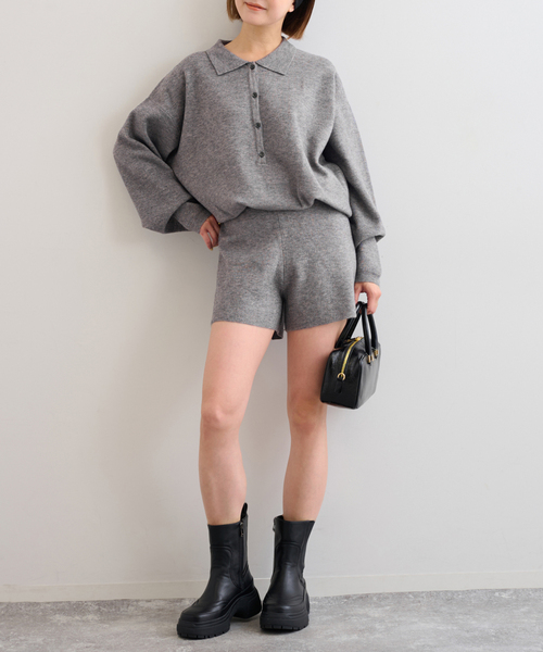 U by SPICK&SPAN（ユーバイスピックアンドスパン）の「えり付きニットロンパース（つなぎ/オールインワン・レディース・ライトグレー/アイボリー・FREE）」の13枚目の写真