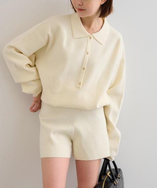 U by SPICK&SPAN（ユーバイスピックアンドスパン）の「えり付きニットロンパース（つなぎ/オールインワン・レディース・ライトグレー/アイボリー・FREE）」の14枚目の写真