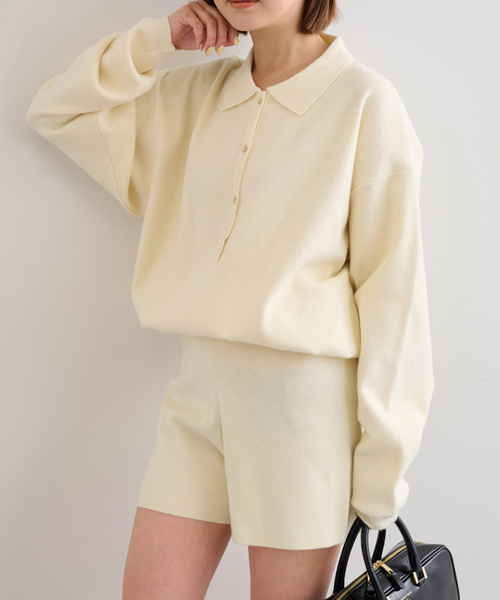 U by SPICK&SPAN（ユーバイスピックアンドスパン）の「えり付きニットロンパース（つなぎ/オールインワン・レディース・ライトグレー/アイボリー・FREE）」の15枚目の写真