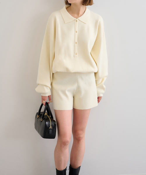 U by SPICK&SPAN（ユーバイスピックアンドスパン）の「えり付きニットロンパース（つなぎ/オールインワン・レディース・ライトグレー/アイボリー・FREE）」の16枚目の写真