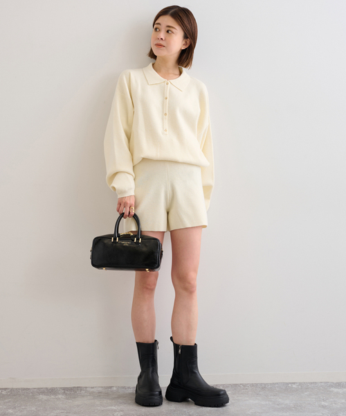 U by SPICK&SPAN（ユーバイスピックアンドスパン）の「えり付きニットロンパース（つなぎ/オールインワン・レディース・ライトグレー/アイボリー・FREE）」の20枚目の写真