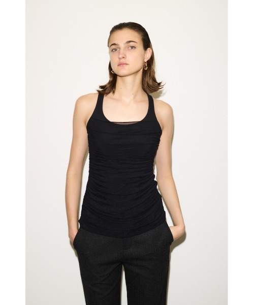 THROW by SLY（スローバイスライ）の「THROW DRAPE DESIGN TANK TOP ドレープデザイン タンクトップ 夏服 秋服（タンクトップ・レディース・ブラウン/ブラック・FREE）」の4枚目の写真