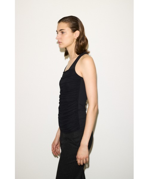 THROW by SLY（スローバイスライ）の「THROW DRAPE DESIGN TANK TOP ドレープデザイン タンクトップ 夏服 秋服（タンクトップ・レディース・ブラウン/ブラック・FREE）」の5枚目の写真