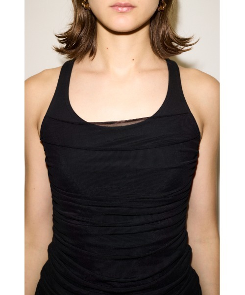 THROW by SLY（スローバイスライ）の「THROW DRAPE DESIGN TANK TOP ドレープデザイン タンクトップ 夏服 秋服（タンクトップ・レディース・ブラウン/ブラック・FREE）」の7枚目の写真