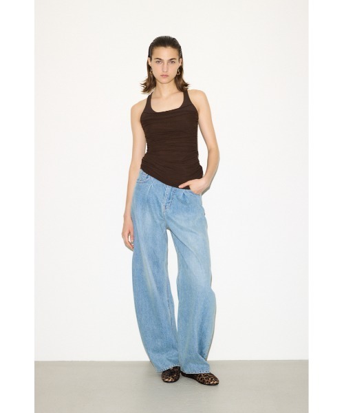 THROW by SLY（スローバイスライ）の「THROW DRAPE DESIGN TANK TOP ドレープデザイン タンクトップ 夏服 秋服（タンクトップ・レディース・ブラウン/ブラック・FREE）」の11枚目の写真