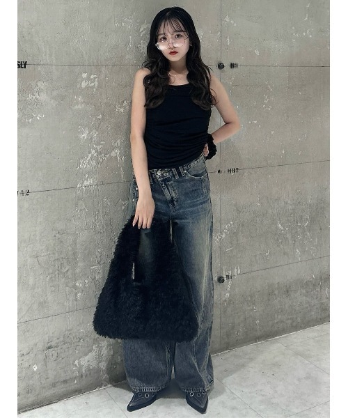 THROW by SLY（スローバイスライ）の「THROW DRAPE DESIGN TANK TOP ドレープデザイン タンクトップ 夏服 秋服（タンクトップ・レディース・ブラウン/ブラック・FREE）」の17枚目の写真