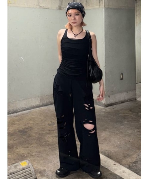 THROW by SLY（スローバイスライ）の「THROW DRAPE DESIGN TANK TOP ドレープデザイン タンクトップ 夏服 秋服（タンクトップ・レディース・ブラウン/ブラック・FREE）」の18枚目の写真