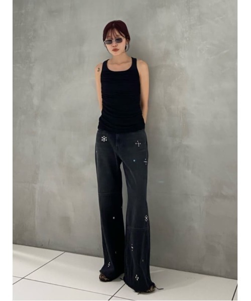 THROW by SLY（スローバイスライ）の「THROW DRAPE DESIGN TANK TOP ドレープデザイン タンクトップ 夏服 秋服（タンクトップ・レディース・ブラウン/ブラック・FREE）」の21枚目の写真