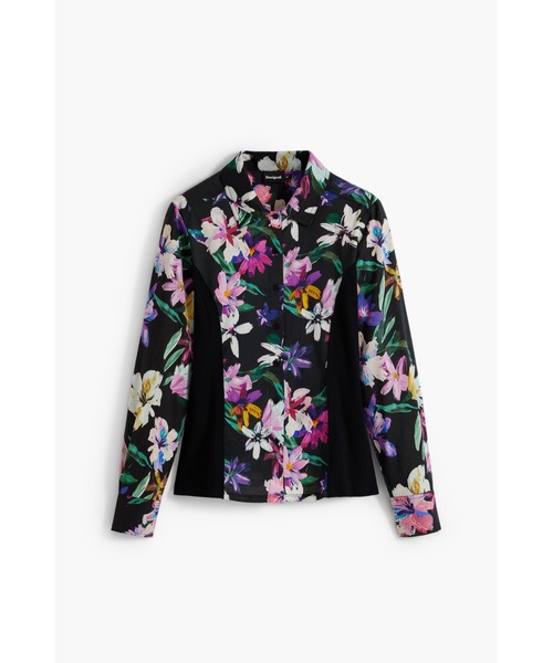 Desigual(デシグアル)の「花柄コンビネーションシルエットシャツ(シャツ/ブラウス・レディース・ブラック・M/L/XS/S/XL)」の1枚目の写真