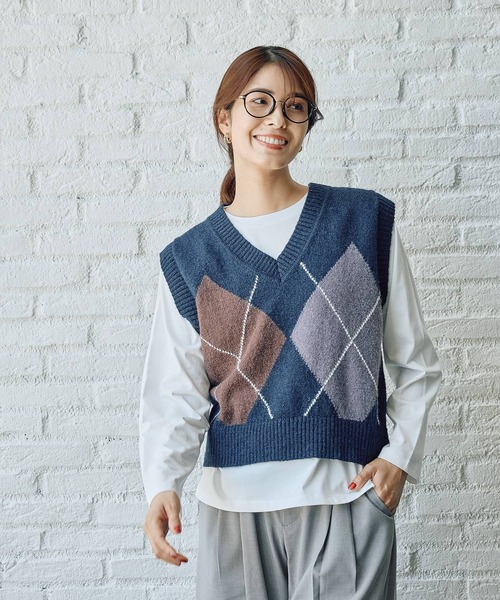 FOUND GOOD(ファウンドグッド)の「デカガイルニットベスト(ベスト・レディース・ブラック/ネイビー・L/M)」の2枚目の写真