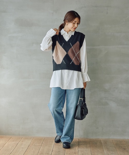 FOUND GOOD(ファウンドグッド)の「デカガイルニットベスト(ベスト・レディース・ブラック/ネイビー・L/M)」の4枚目の写真